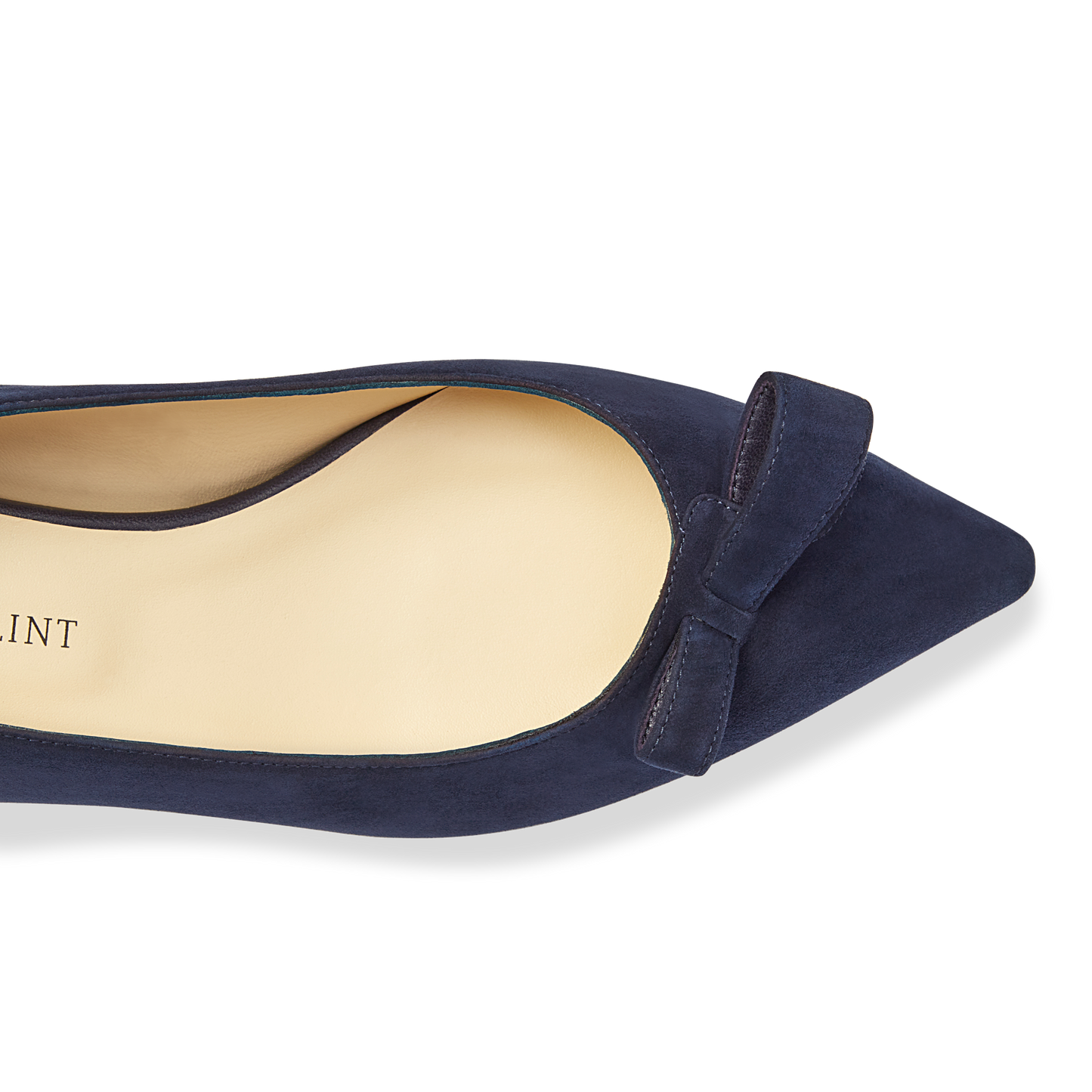 10mm Italian Made Natalie Pointed Toe Flat in Navy Suede