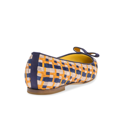 Natalie in Royal Navy & Goldenrod Satin Weave