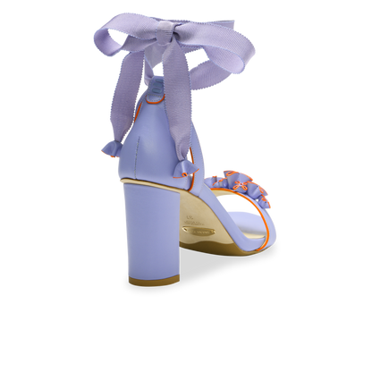 Perfect Block Sandal 90 in Periwinkle Calf & Orange Painted Edge