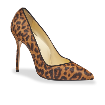 100m Italian Made Pointed Toe Pump in Chocolate Leopard Hair Calf