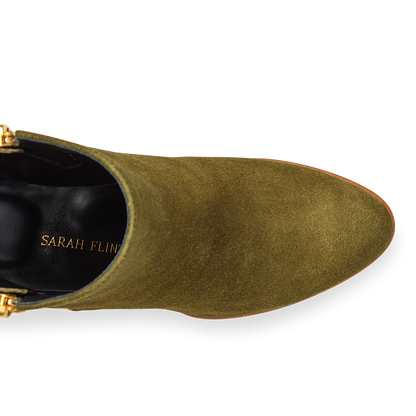 70mm Italian Made Perfect Zip Bootie in Olive Suede