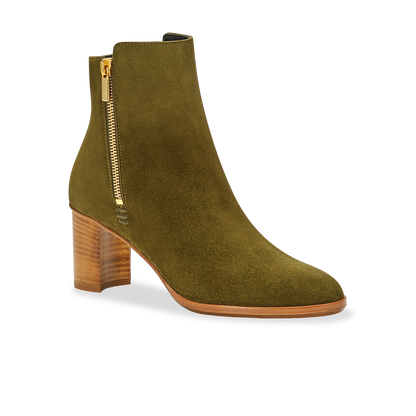 70mm Italian Made Perfect Zip Bootie in Olive Suede