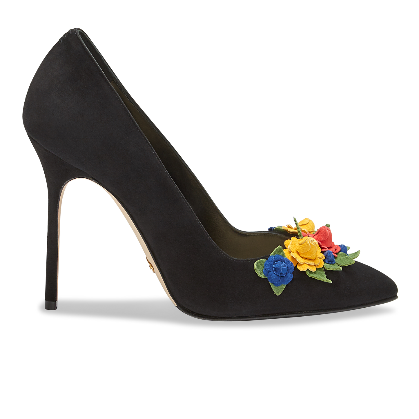 100m Italian Made Pointed Toe Pump in Black Suede Still Life