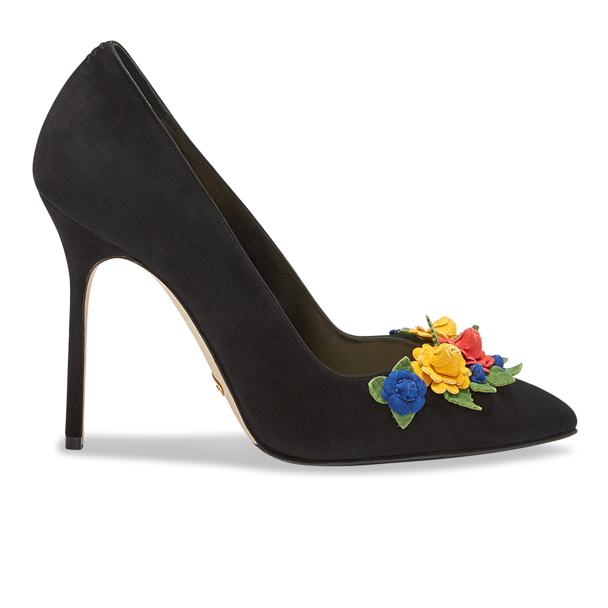 100m Italian Made Pointed Toe Pump in Black Suede Still Life