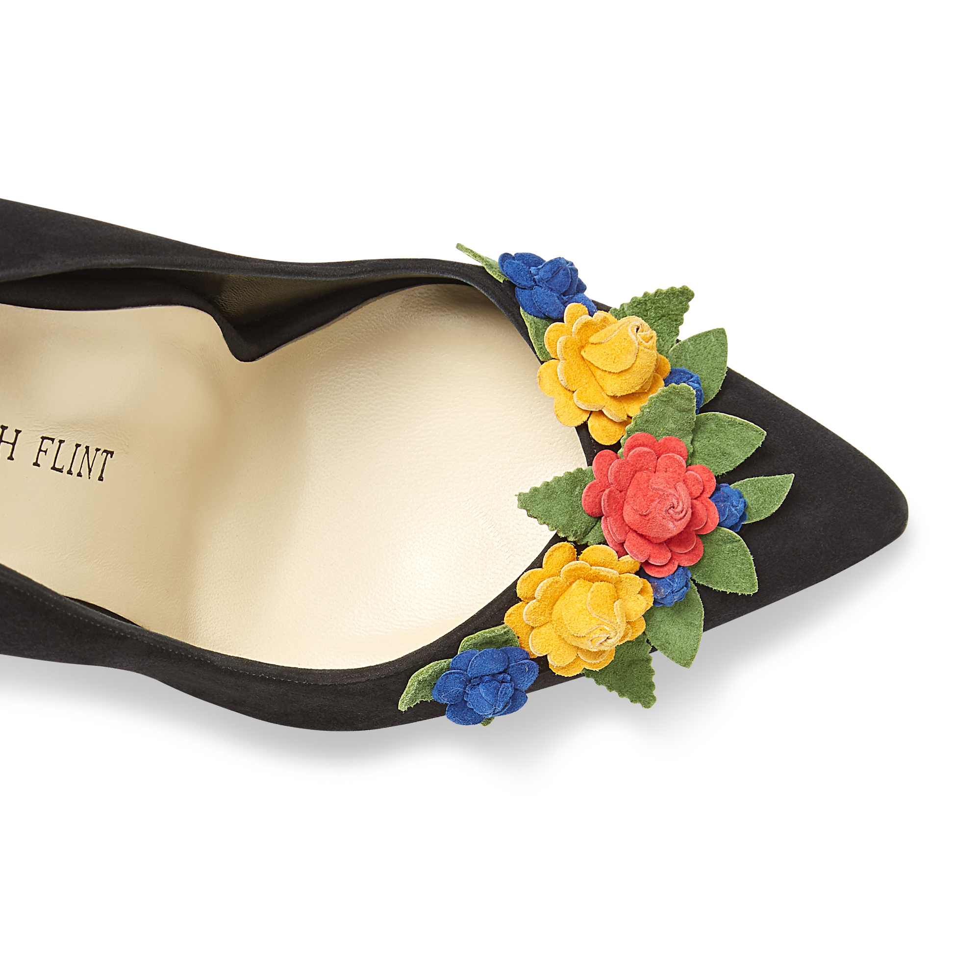 100m Italian Made Pointed Toe Pump in Black Suede Still Life