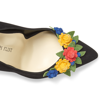 100m Italian Made Pointed Toe Pump in Black Suede Still Life