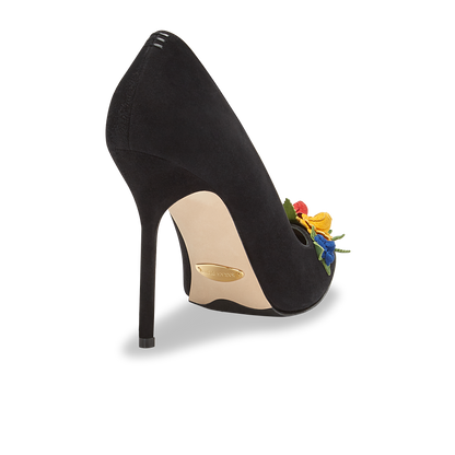 100m Italian Made Pointed Toe Pump in Black Suede Still Life