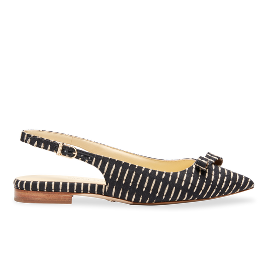 Handcrafted Sling-Back Ballet Flat in Black Stitch Textile