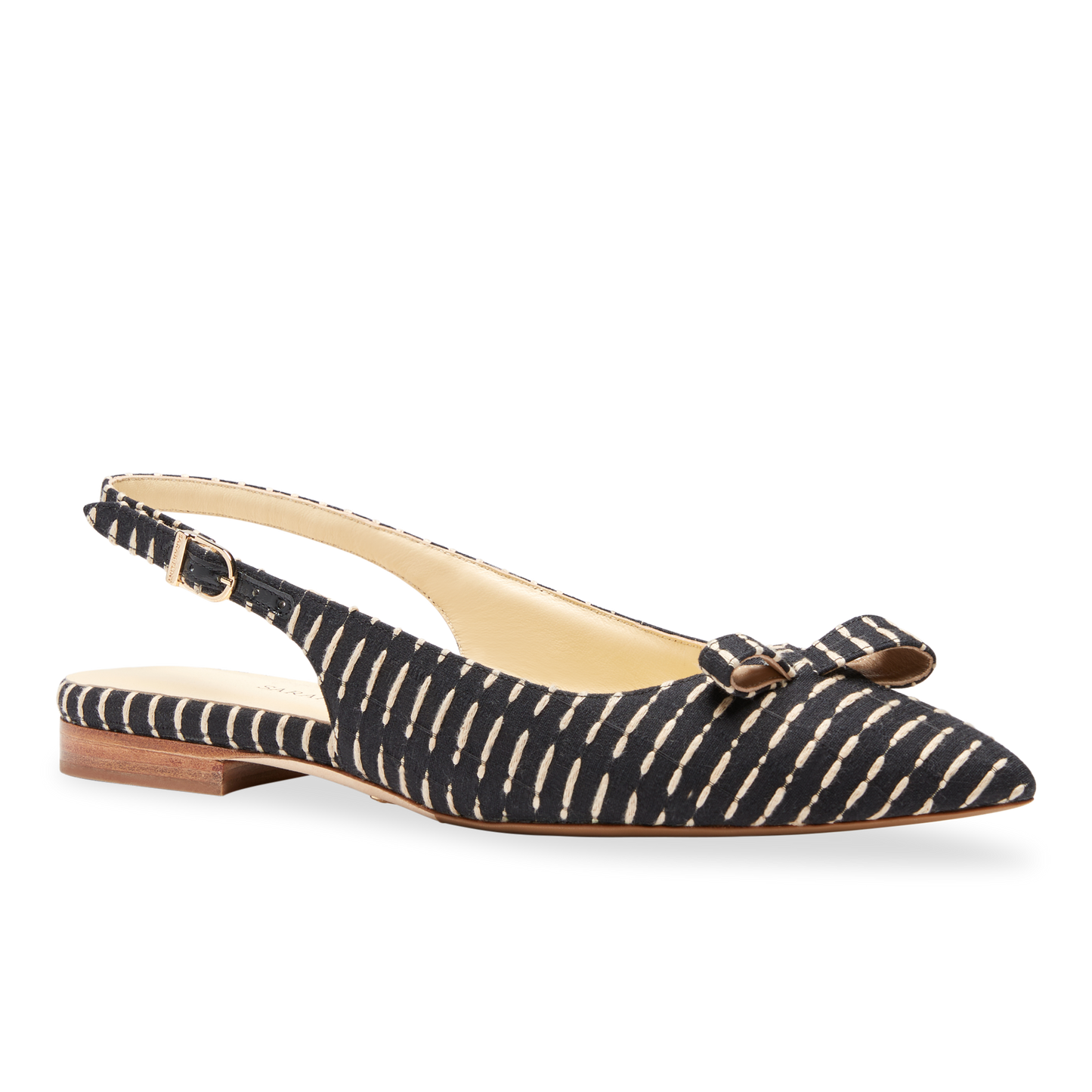 Handcrafted Sling-Back Ballet Flat in Black Stitch Textile