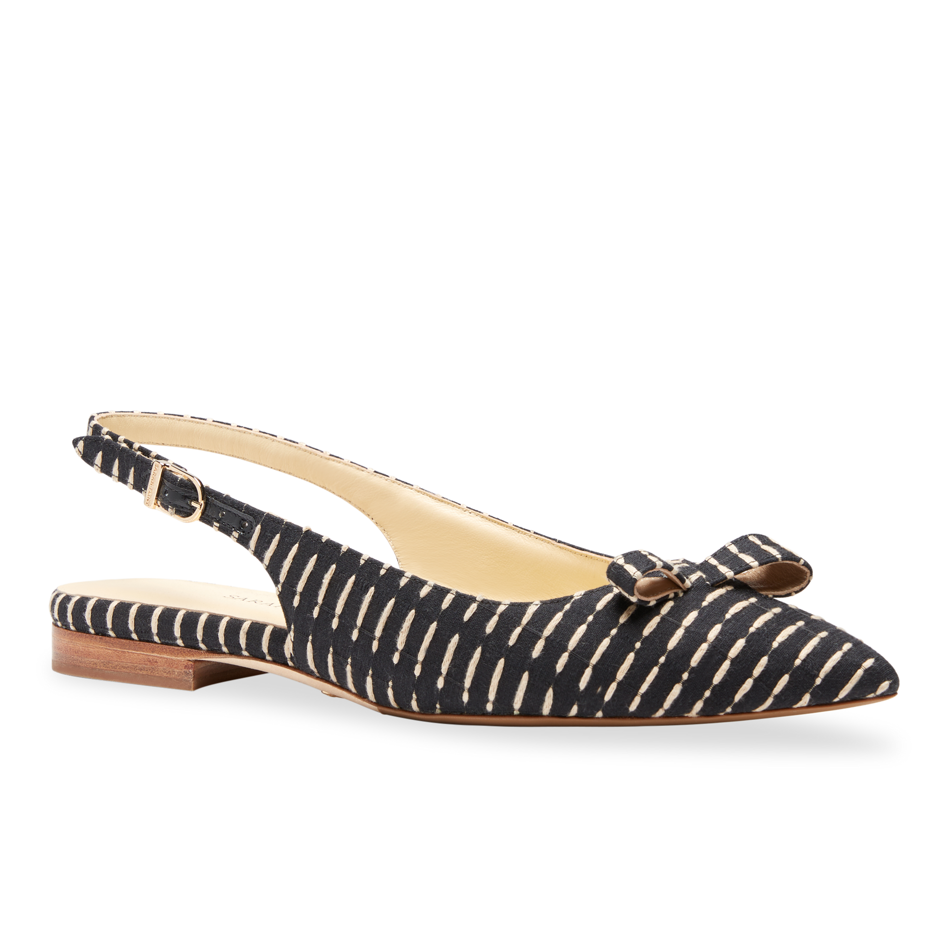 Handcrafted Sling-Back Ballet Flat in Black Stitch Textile