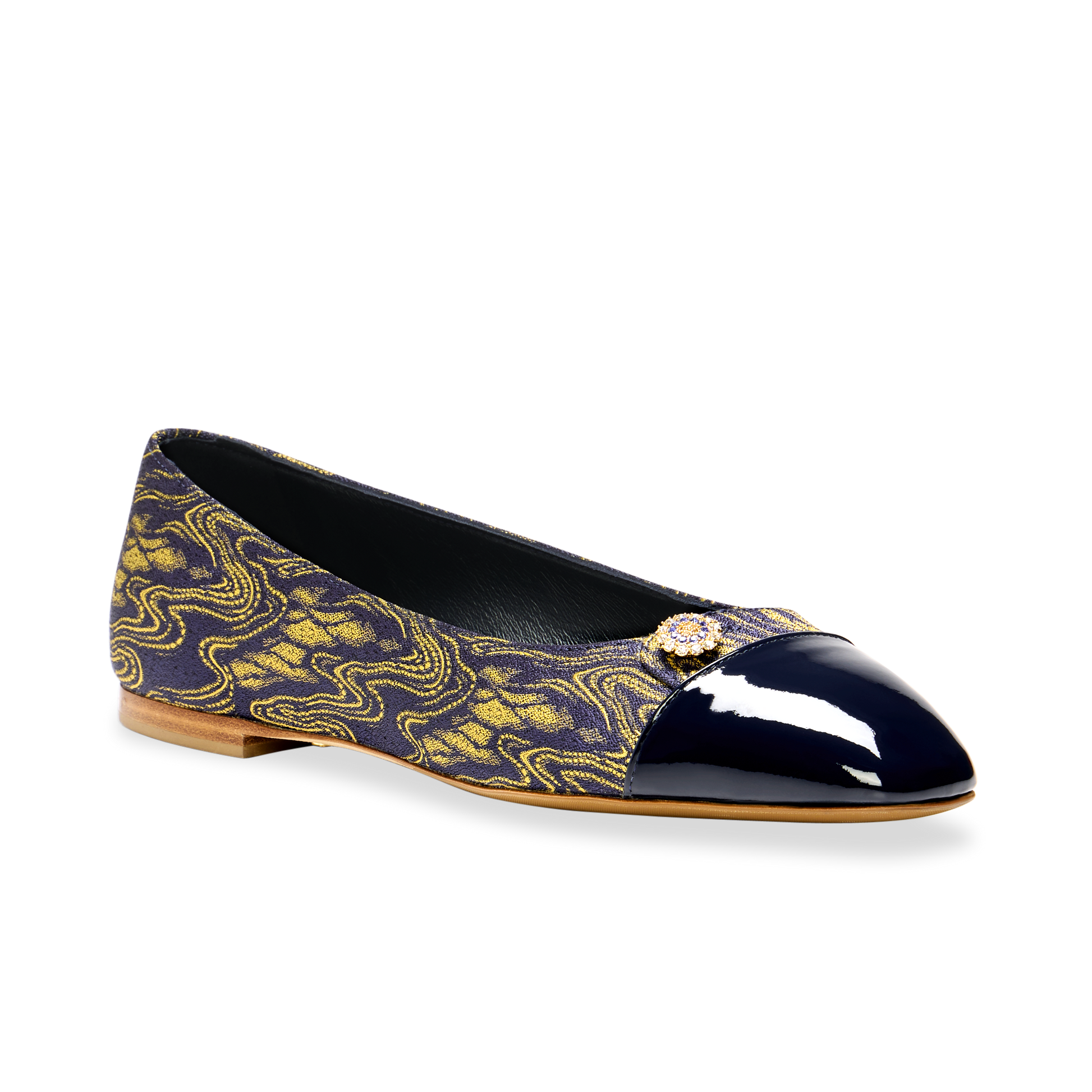 Sacchetto Ballet Flat in Navy & Gold Wave Jacquard