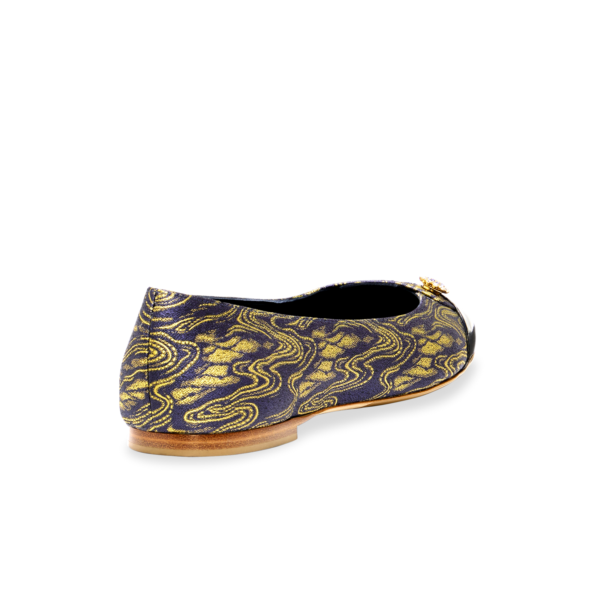 Sacchetto Ballet Flat in Navy & Gold Wave Jacquard