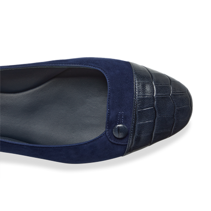10mm Italian Made Sacchetto Ballet Flat Squared Toe Flat in NavySuede