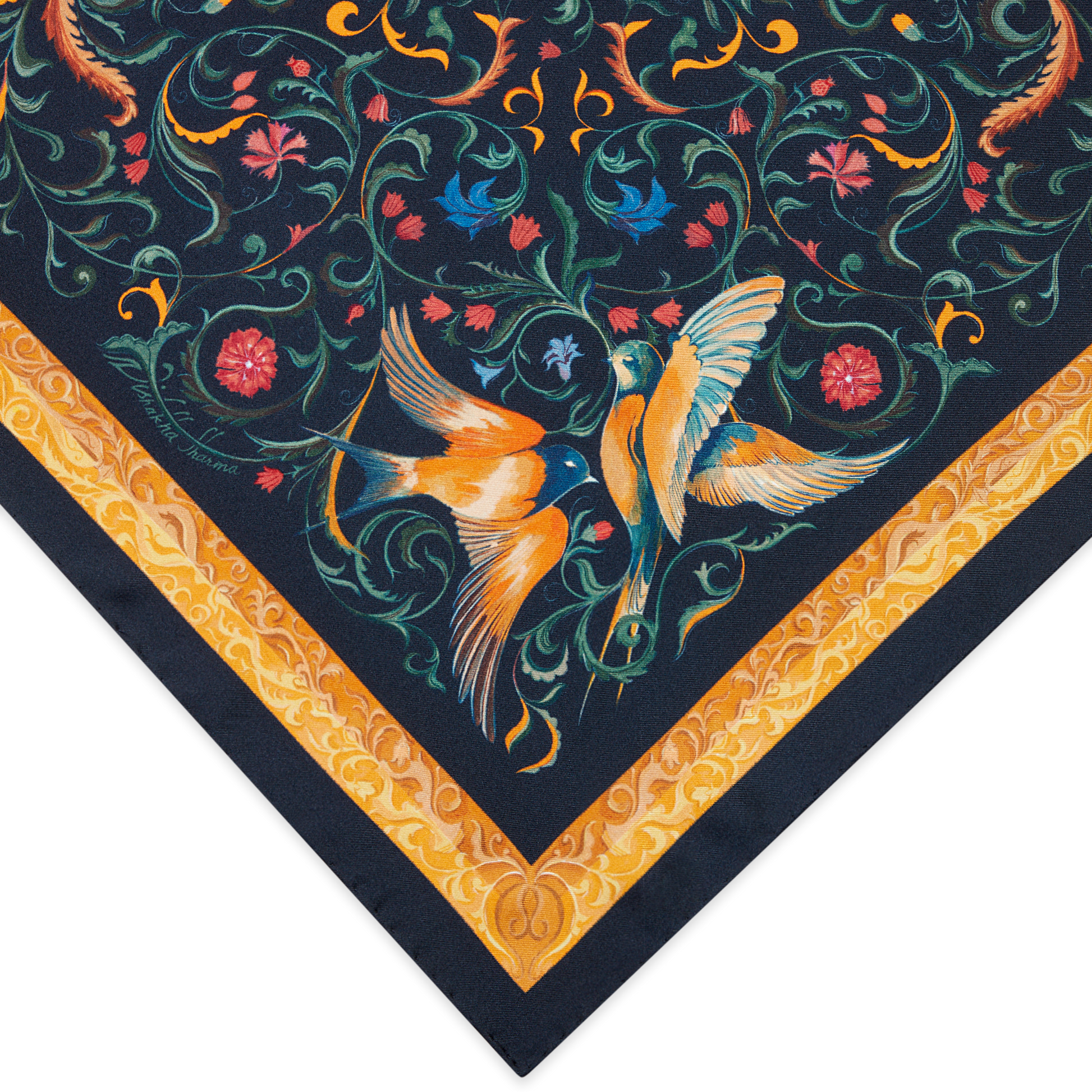 A 90mm silk scarf in a hand-painted print, inspired by the ornate ceiling of the Vienna State Opera.