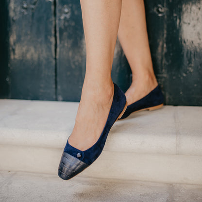 10mm Italian Made Sacchetto Ballet Flat Squared Toe Flat in NavySuede